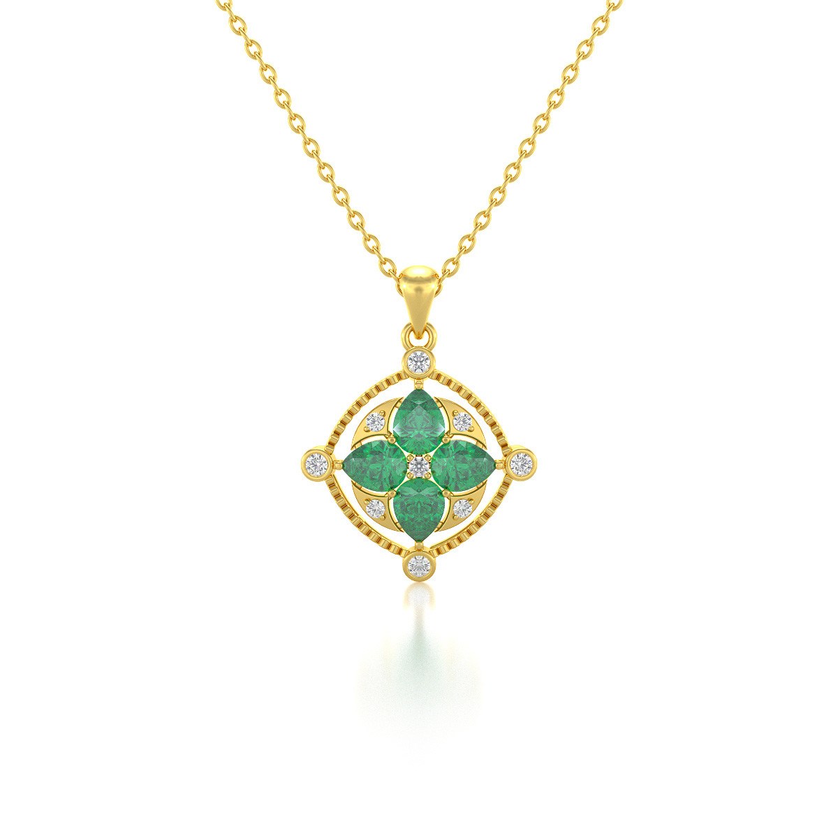 Médaillon Emeraude & Diamants Or Jaune - Collier Fiançailles Chaine Incluse | Aden