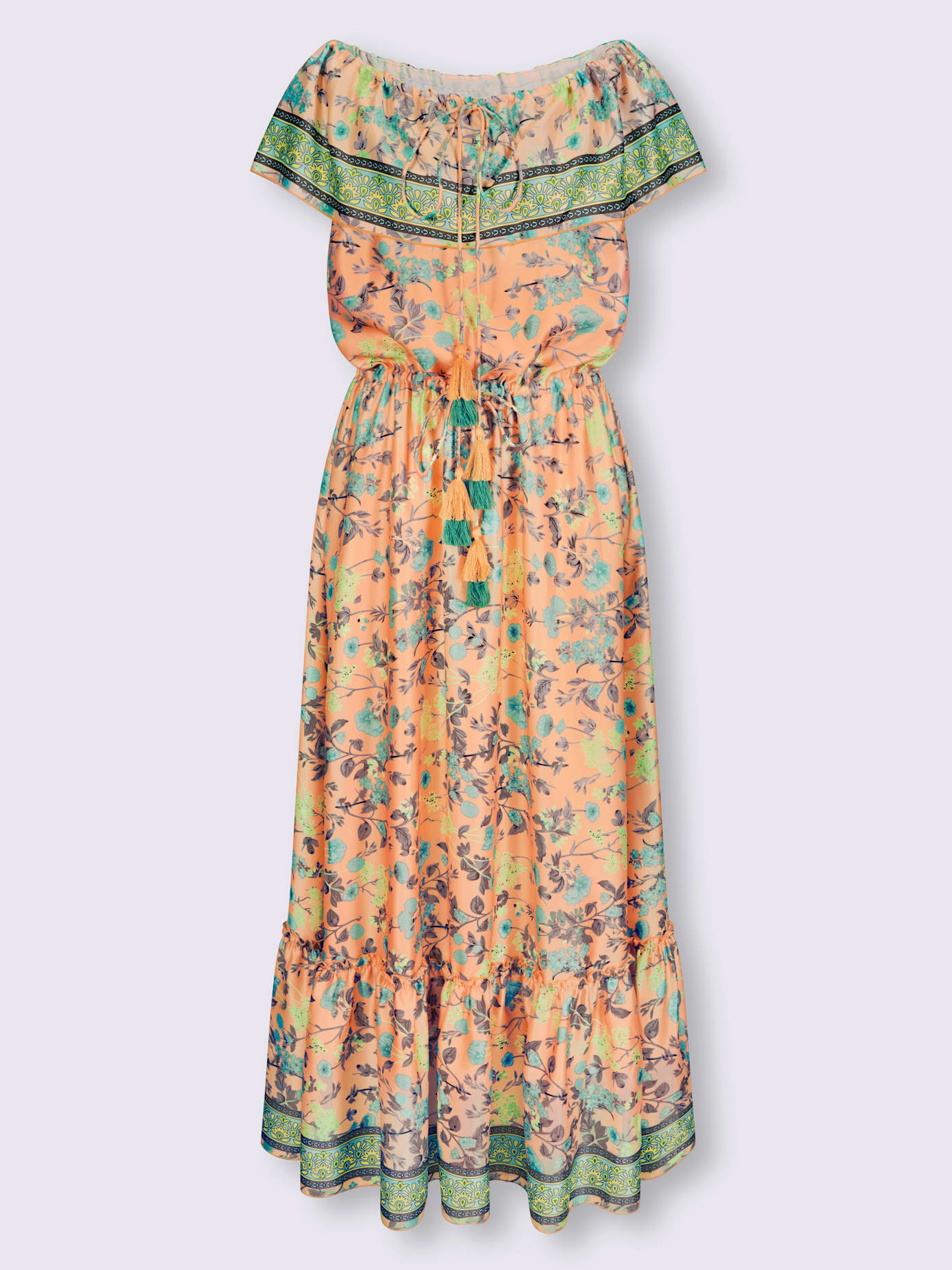 Robe imprimée peut être porté en encolure ronde ou carmen