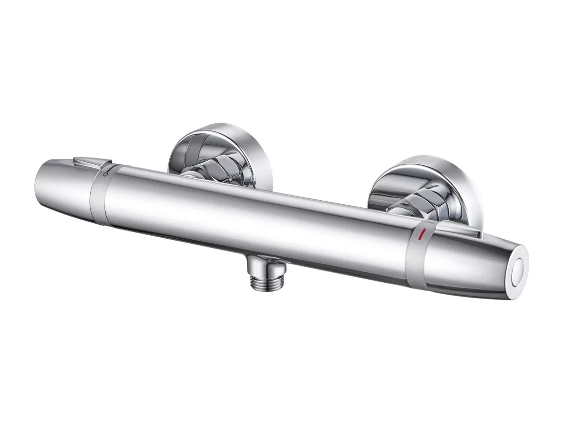 Auralum Max Mitigeur de Douche Thermostatique à Fixation Murale Anti-brûlure, Robinet d'Eau Chaude/Froide,Température Constante de 38°,Chromé