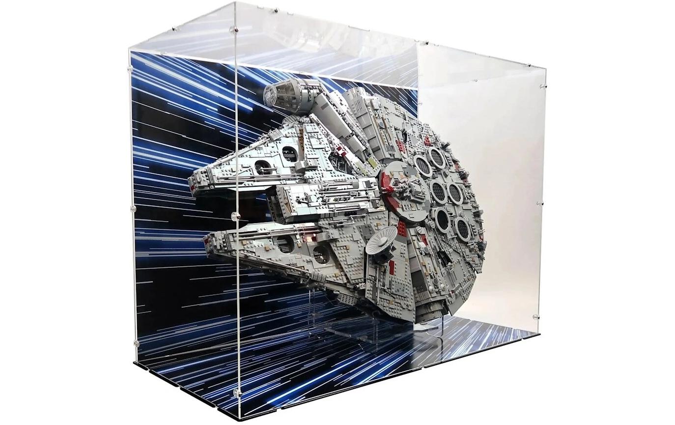 Baukasten Acryl-Display für LEGO 75192 Star Wars<br>Vertikale Acry-Display-Box und Ständer mit Hintergrundbild für LEGO Star Wars UCS Millennium Falcon
