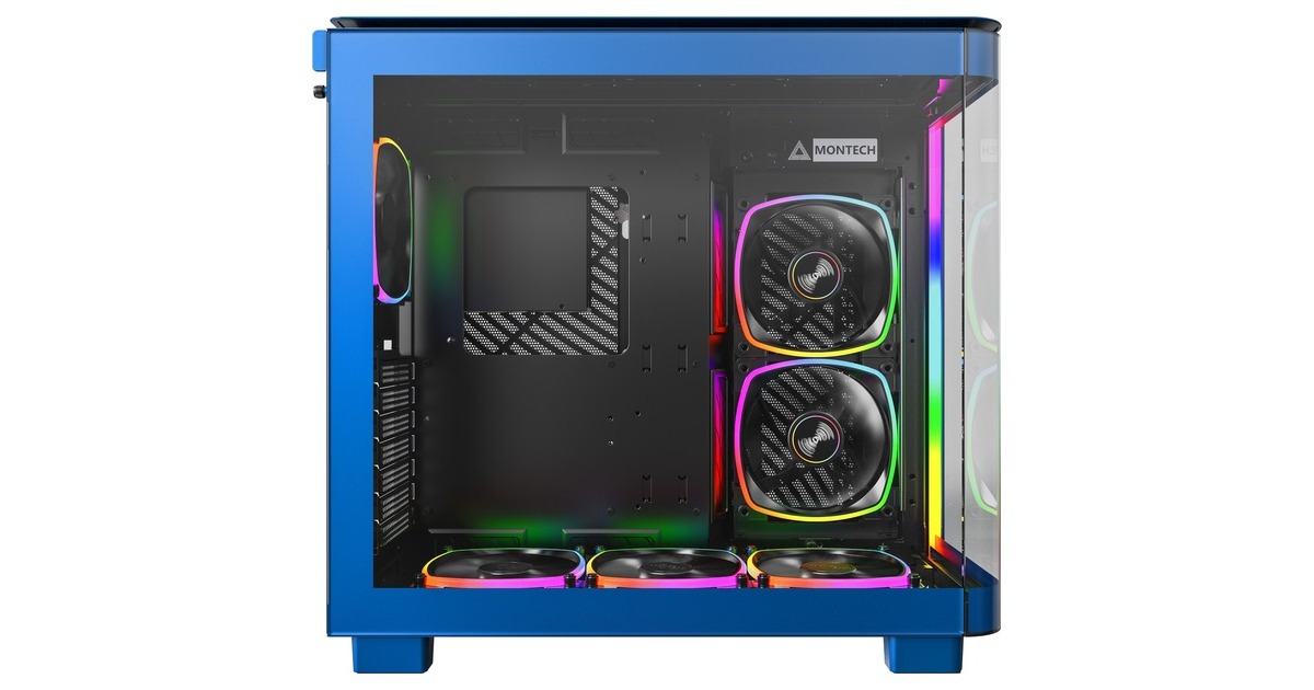 MontechKING 95 PRO midi tower behuizing  (Blauw | 2x USB-A | 1x USB-C | RGB | Tempered Glass)