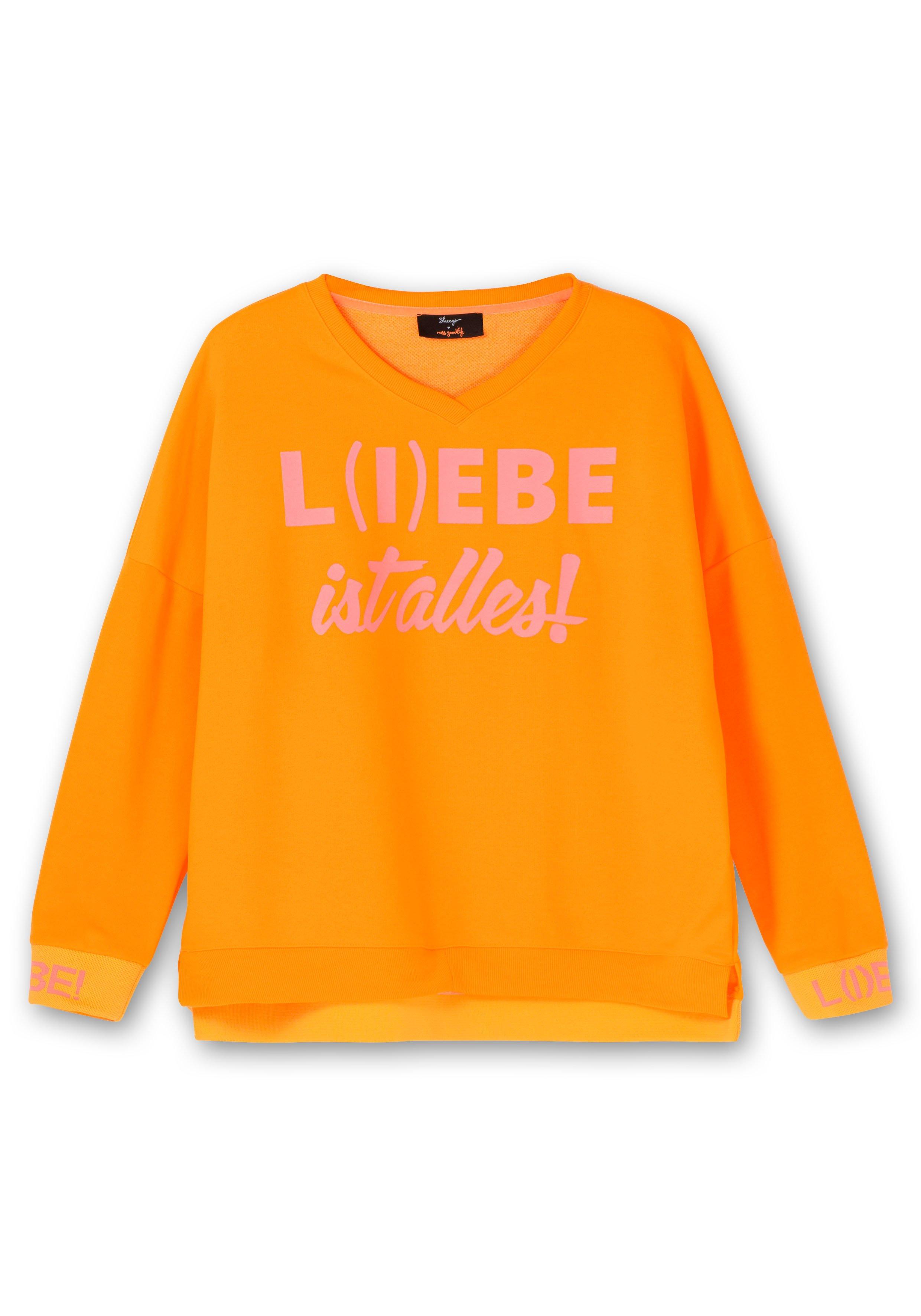 Sweatshirt mit Wordingprints und V-Ausschnitt