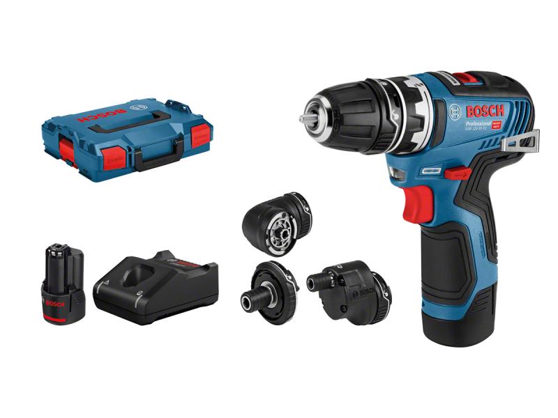 Bosch Professional Akku-Bohrschrauber GSR 12 V-35 FC Kit in Bohrschrauber 12 V mit bürstenlosem Motor und „FlexiClick“