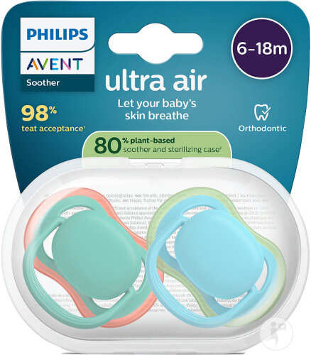 Philips Avent Sucette +6m Air Nachtbleu/Vert 2 Pièces