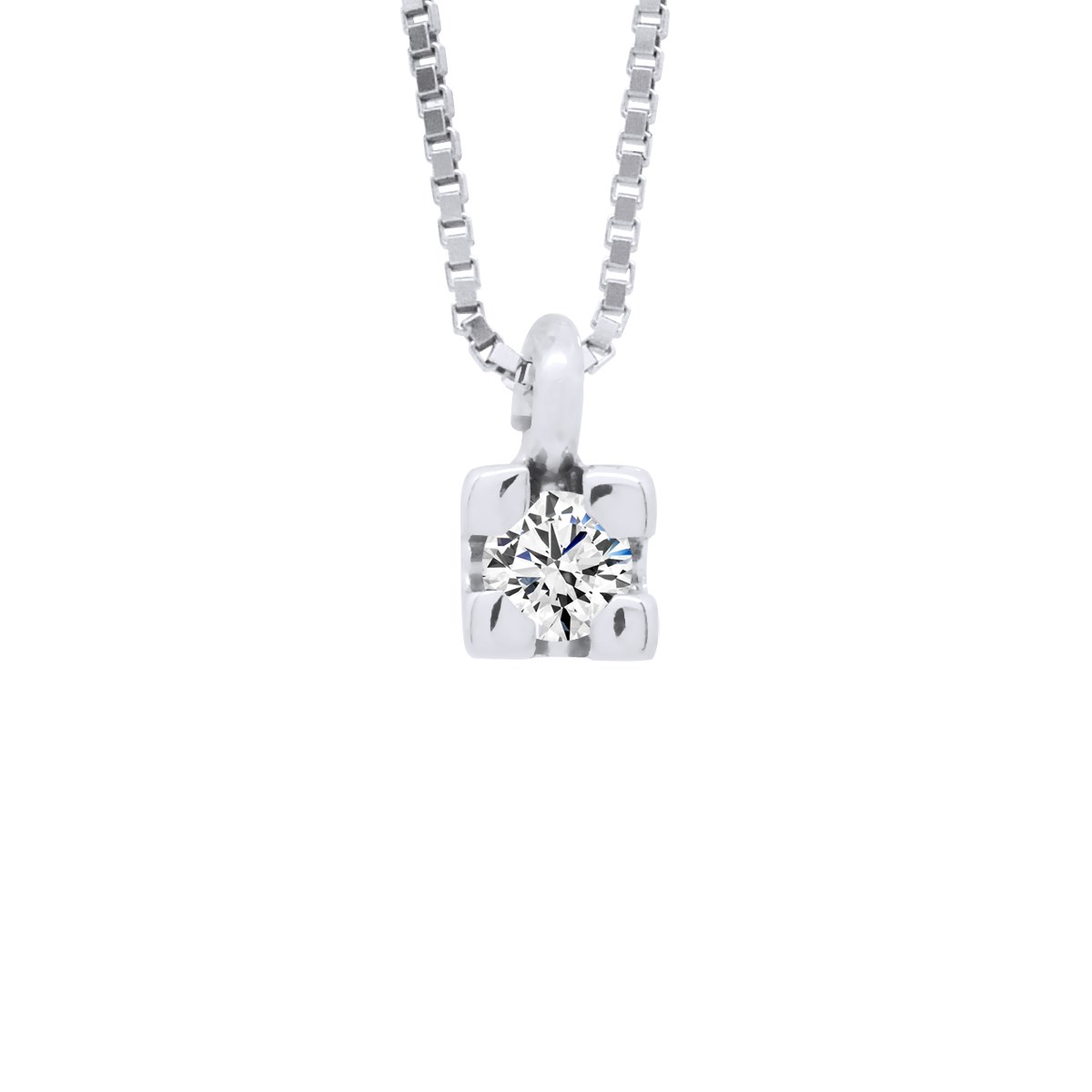 Collier Solitaire Diamant 0,05 Cts Or Blanc
