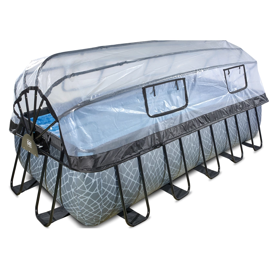 EXIT Stone Pool 540x250x122cm mit Abdeckung und Sandfilterpumpe, grau