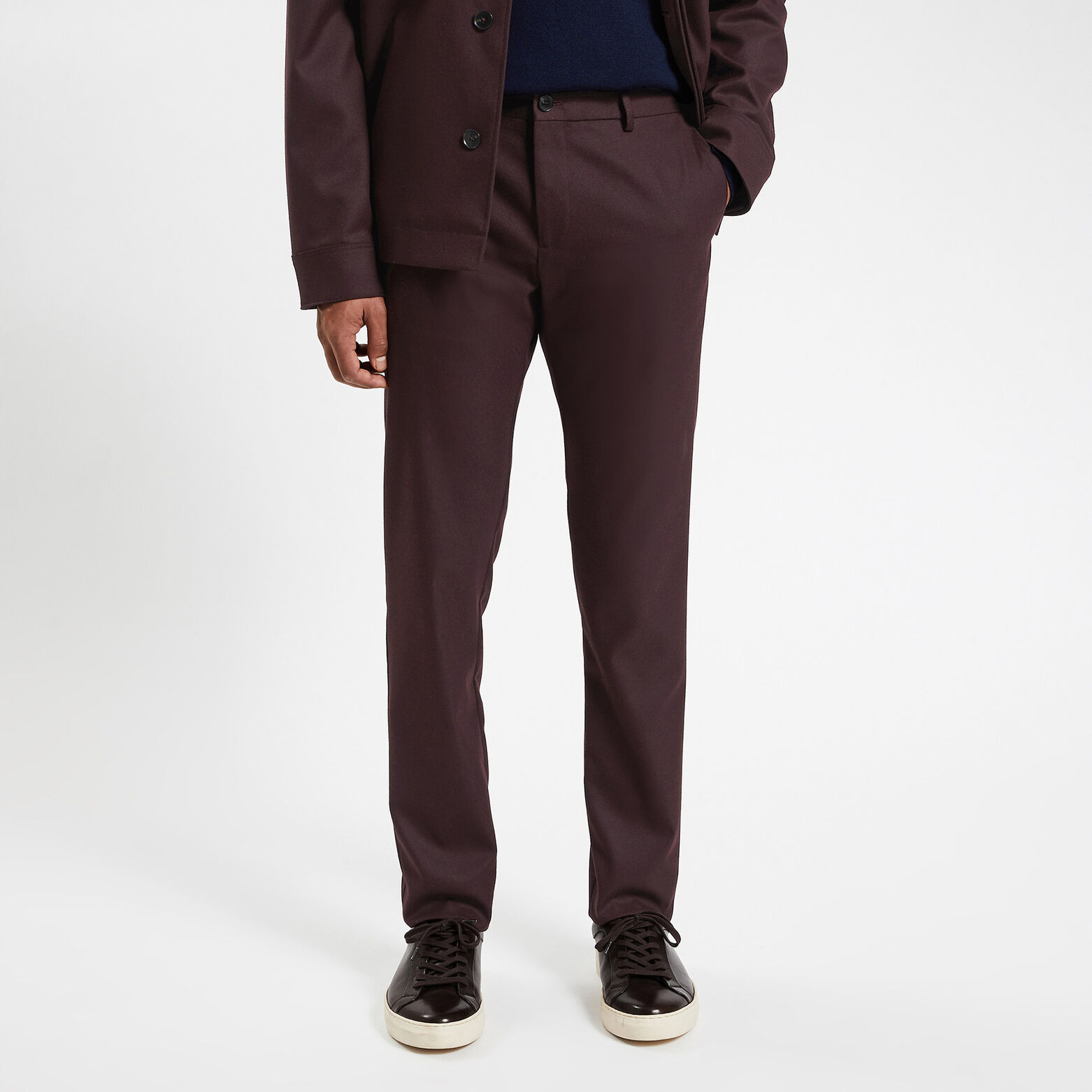 Pantalon chino slim effet flanelle Bordeaux