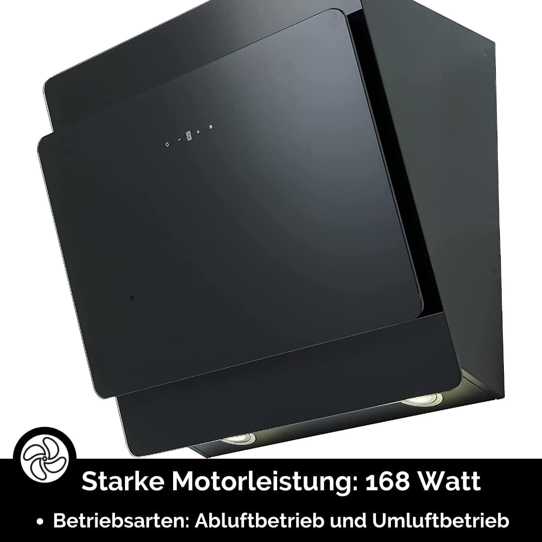 PKM Schräghaube S3-60ABTZ | Kopffreihaube | Dunstabzugshaube | 60 cm Breite | Glas | schwarz | Abluft | Umluft
