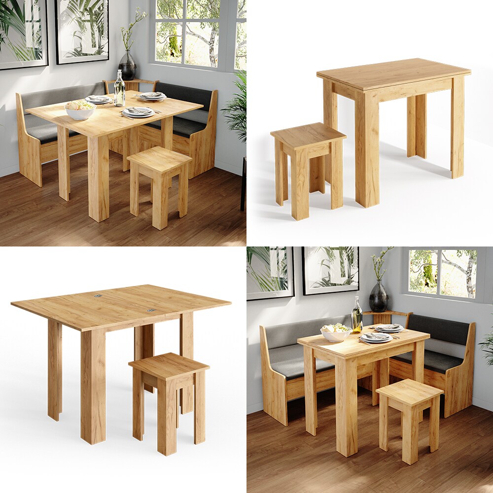Vicco Eckbankgruppe Küchentisch Roman eiche Esstisch 120x90cm Hocker Essgruppe Esszimmertisch