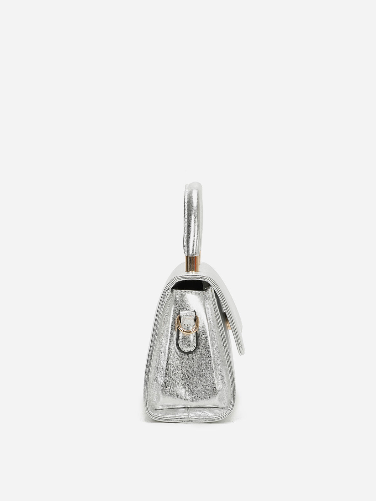 Petit sac trapèze à rabat- Argenté