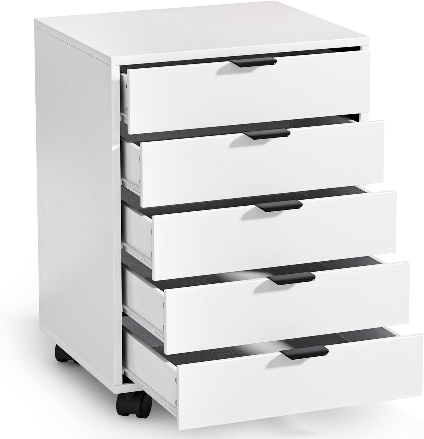ELUCHANG Schubladenschrank, Rollcontainer, Mobiler Aktenschrank mit 5 Schubladen, Unter Schreibtisch SchrankBüro, Schubladenkommode für Zuhause Büro, Homeoffice, Weiß