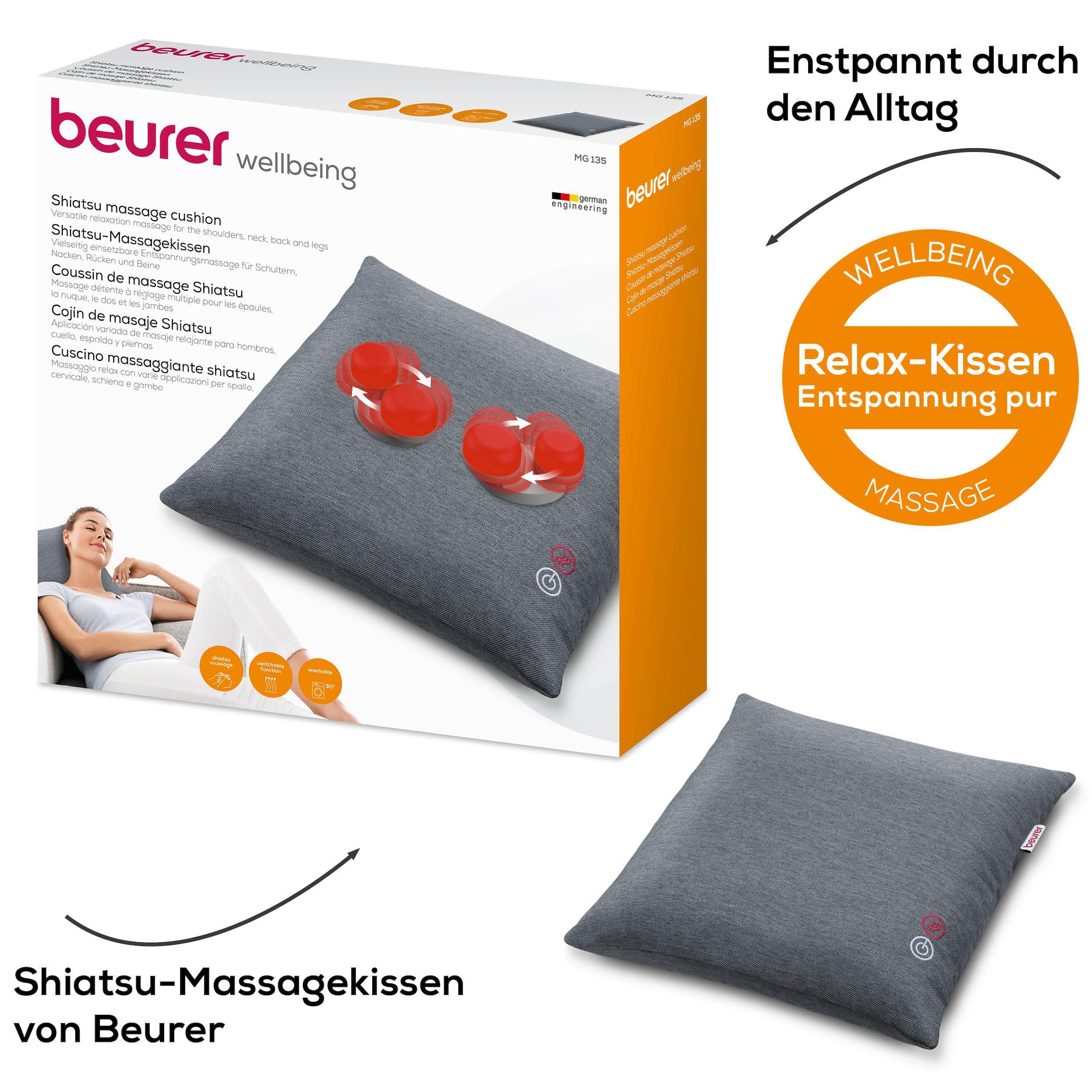 BEURER Massagekissen »MG 135 Shiatsu-Massagegerät mit zuschaltbarer Wärmefunktion« Mit 4 Massageköpfen für eine entspannende Massage
