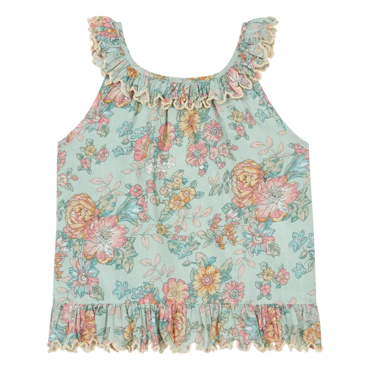 Louise Misha Top Coton Bio Fleuri Zelie | Vert d'eau