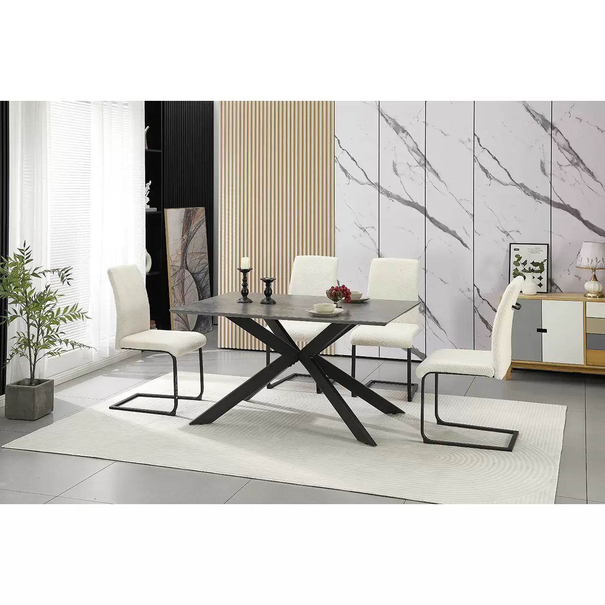 Tischgruppe Brisbane grau,schwarz,weiss