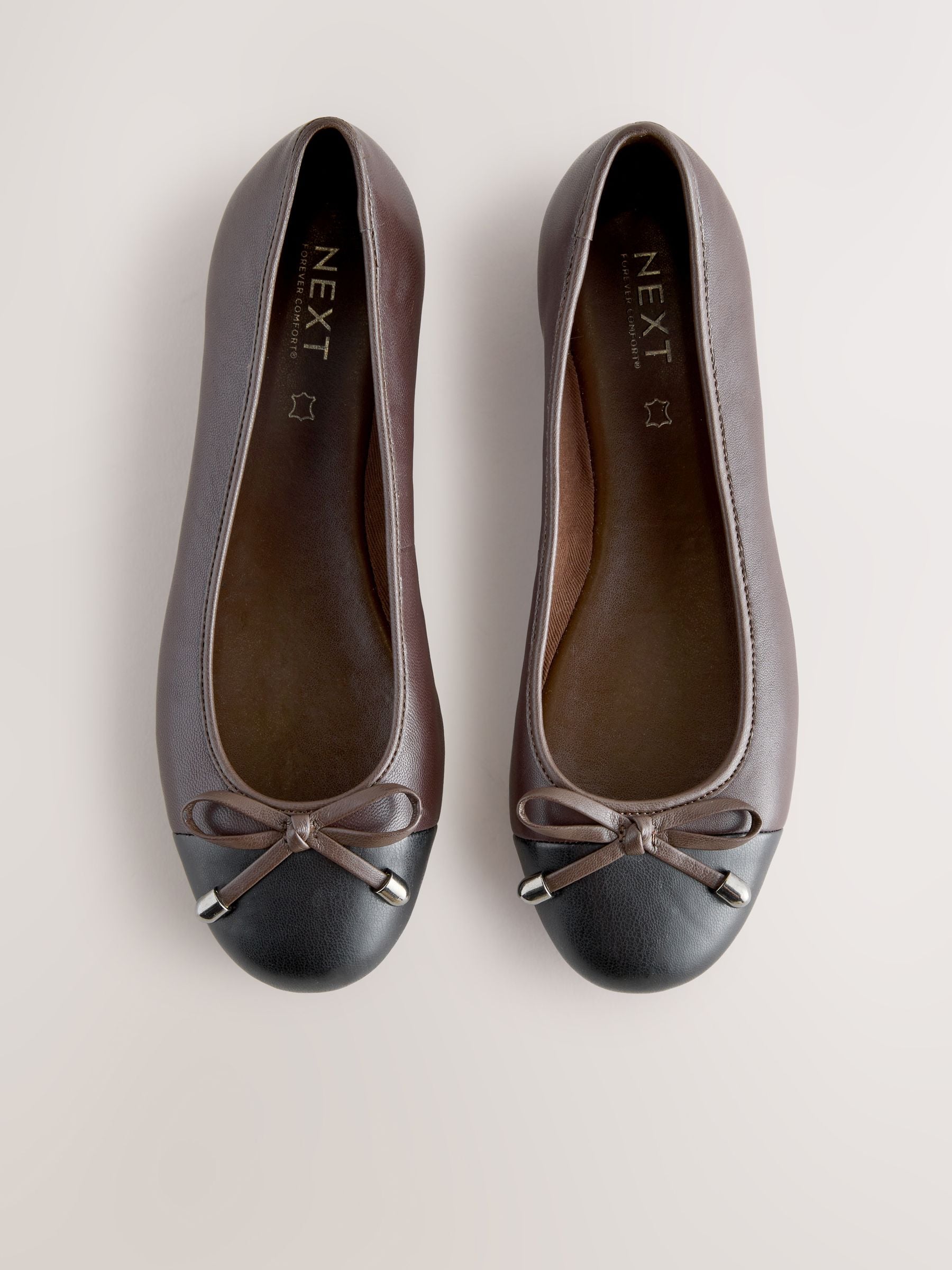 Chocoladebruin - Leren Ballerina's met ronde neus