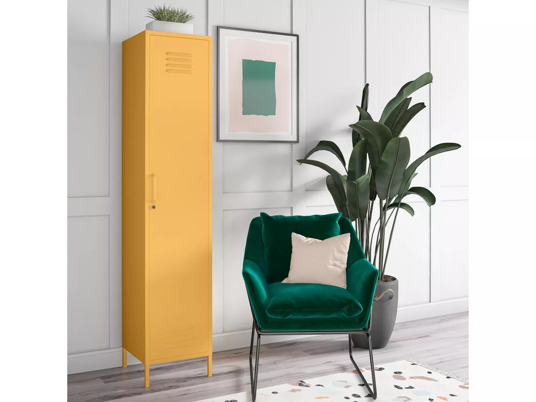 Cache | Armoire haute 1 porte en métal jaune