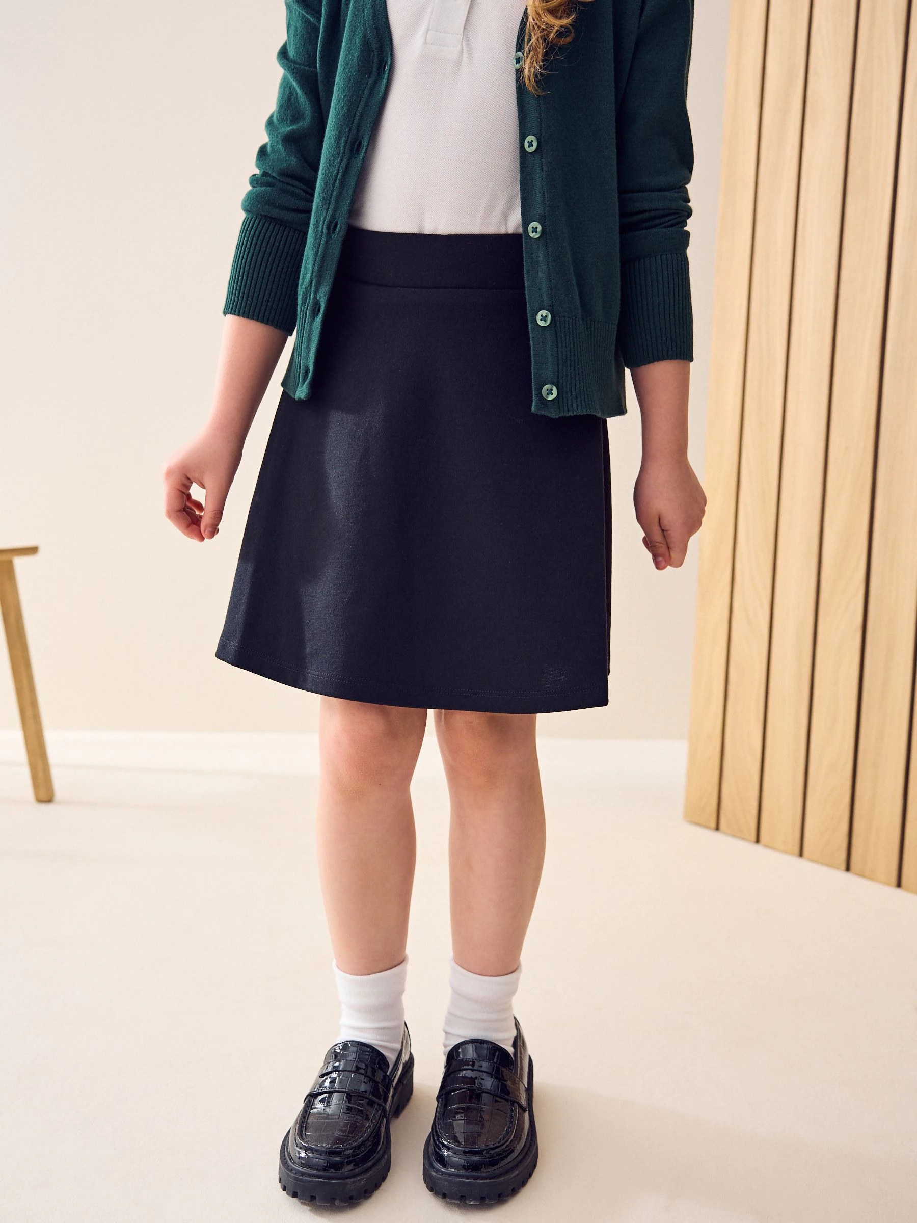 Zwart - Jersey stretch school skater rok met elastische taille (3 - 17 jr)