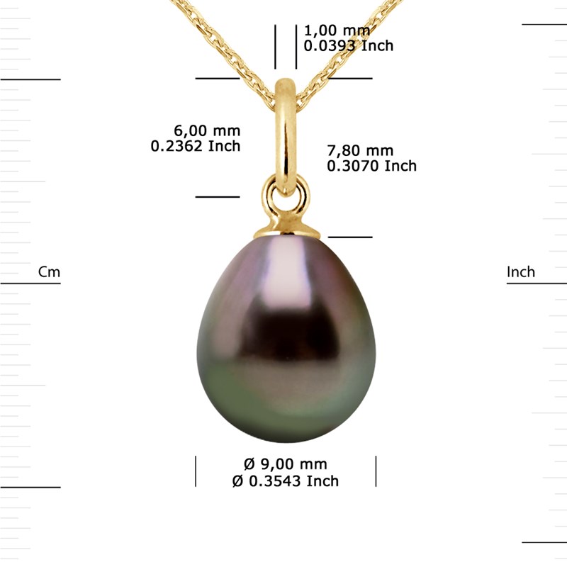 Pendentif Articulé Fil Or Jaune et Véritable Perle de Culture de Tahiti Poire 9-10 mm