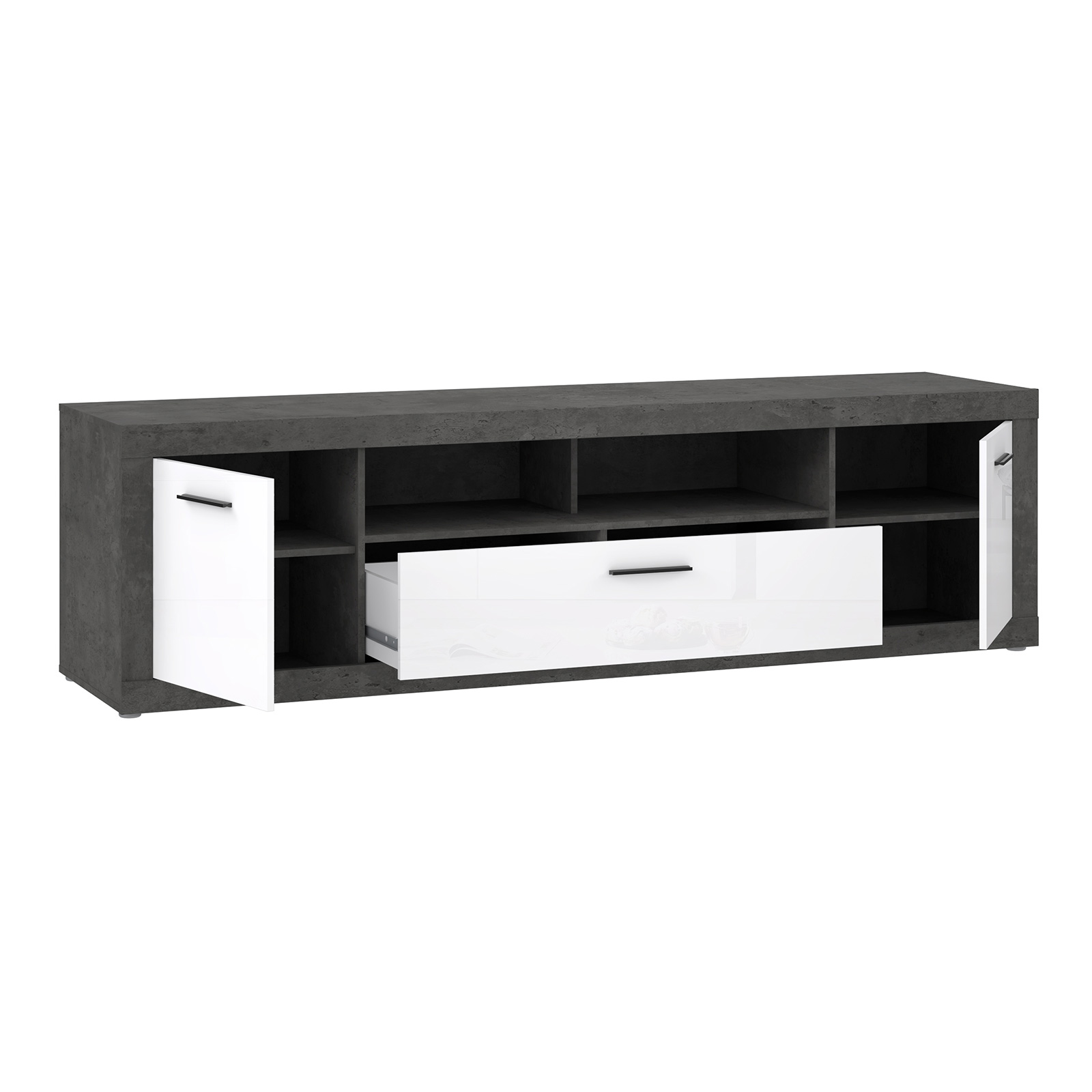 Lowboard - Betonoptik - weiß - 213 cm breit