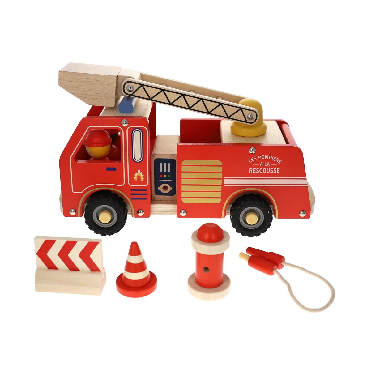 Camion de pompiers en bois rouge Mercredi et Patati