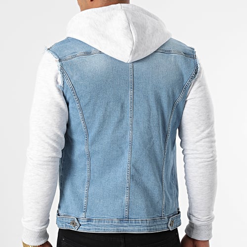 Veste Jean A Capuche 1519 Bleu Denim Gris Clair