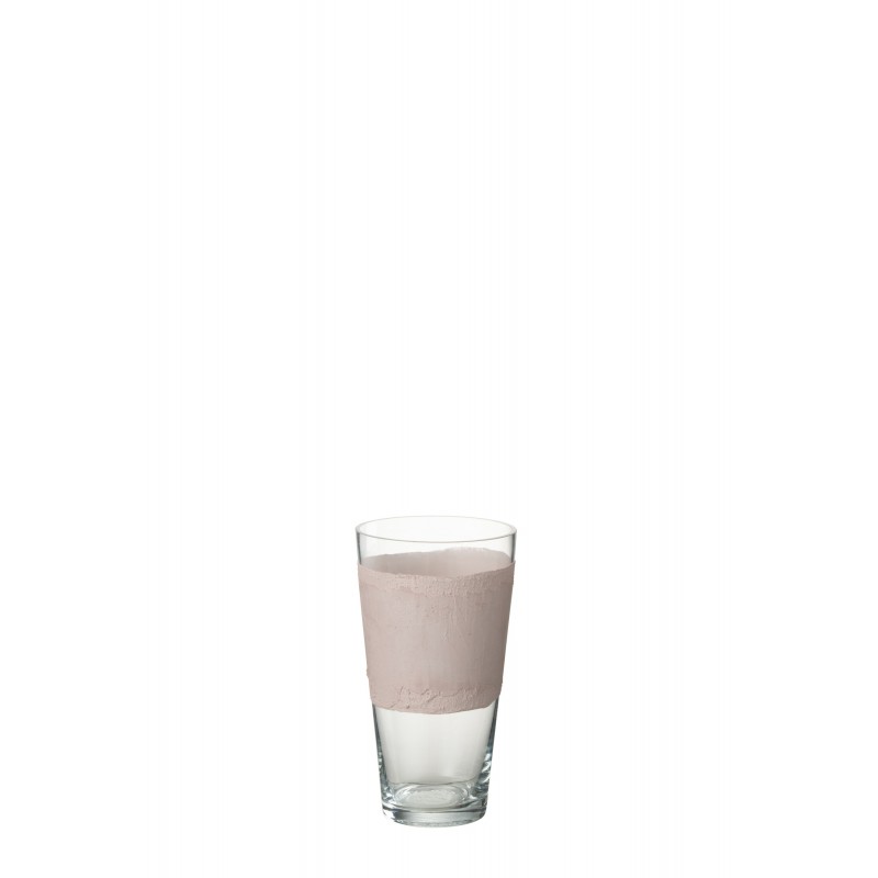 Vase avec ligne en verre rose 14x14x25 cm