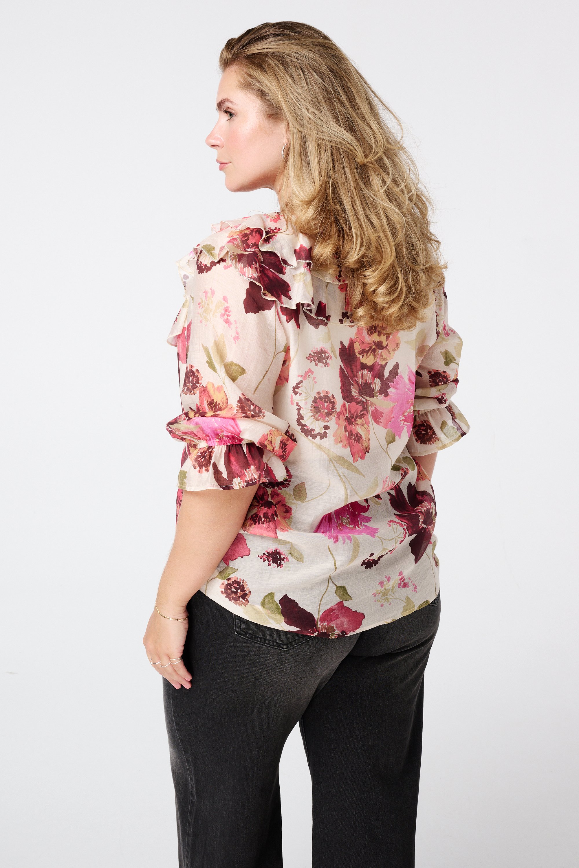 Blouse met ruches en print Multi Pink