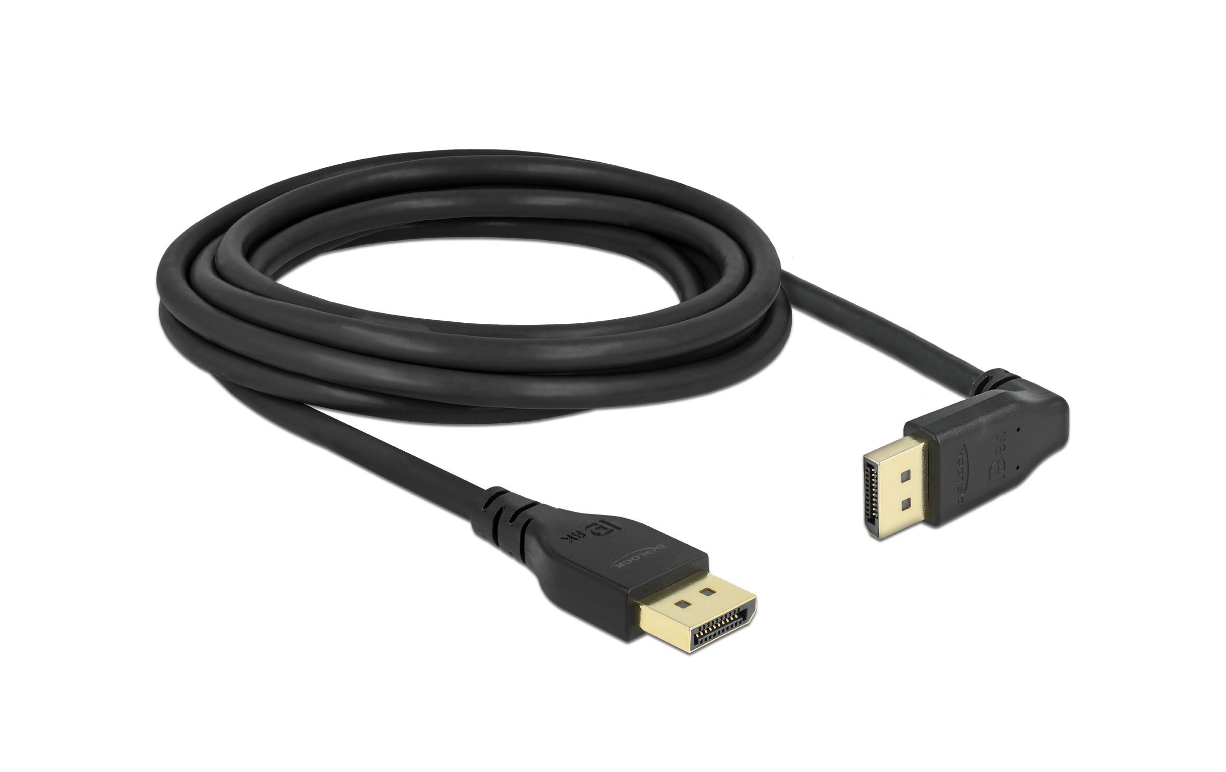 Kabel Oben gewinkelt DisplayPort - DisplayPort, 3 m, 8K 60HzDelock DisplayPort Kabel Stecker gerade zu Stecker 90° oben gewinkelt 8K 60 Hz 3 m ohne Einrastfunktion