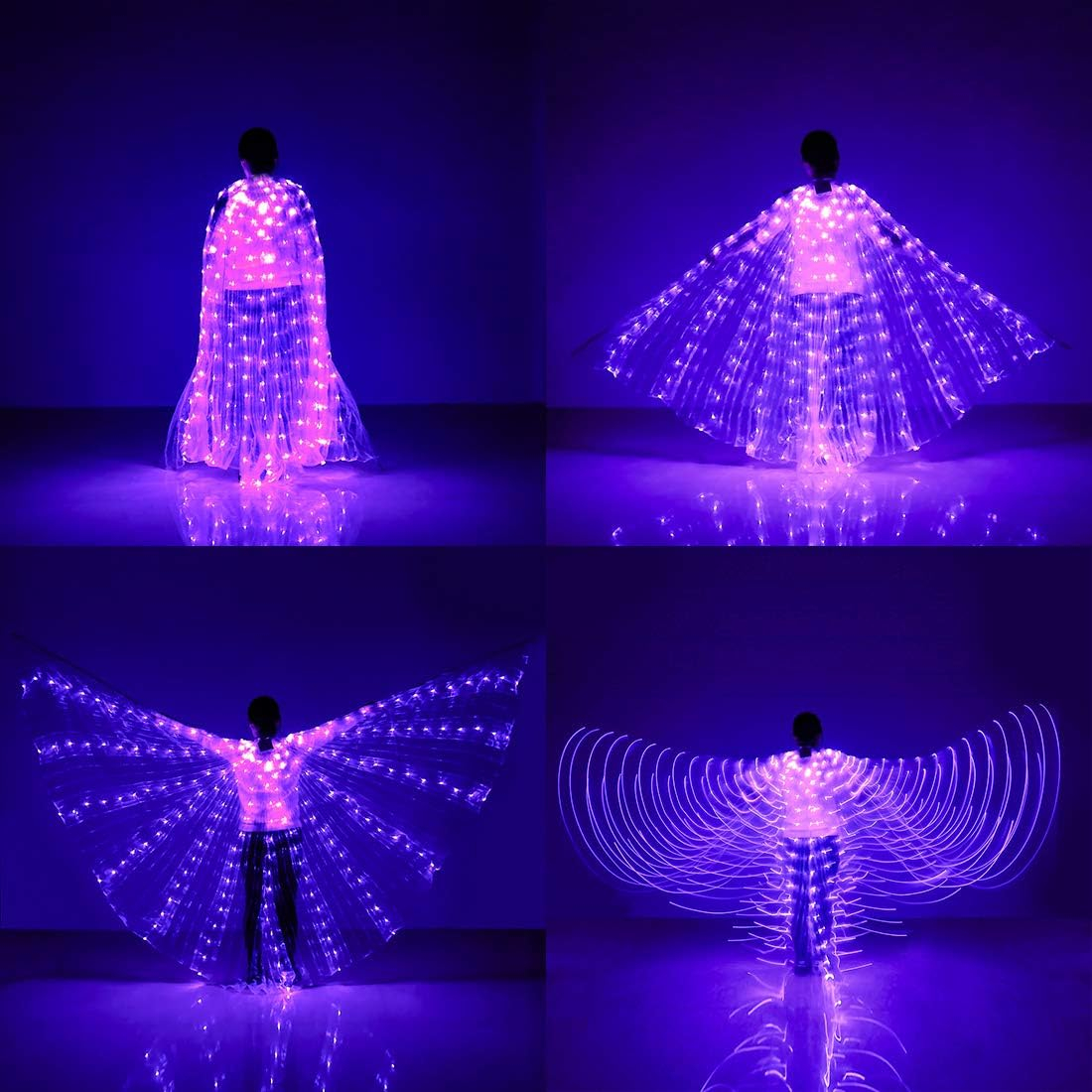 (145cm) LED Fasnachts Kostüm Blinkende Schmetterlings Flügel Bauchtanz Verkleidung für Motto Partys / Halloween (Batteriebetrieben) - Violett