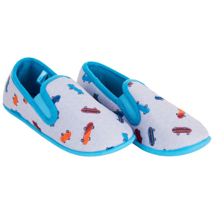 Chaussons bas imprimé skates pour garçon - Gris chiné