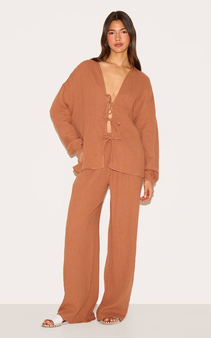 Chesnut Chemise Texturée Effet Gaze À Nouer Devant