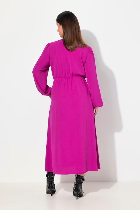 Midikleid, Wickeloptik, A-Linie, V-Ausschnitt, Langarm