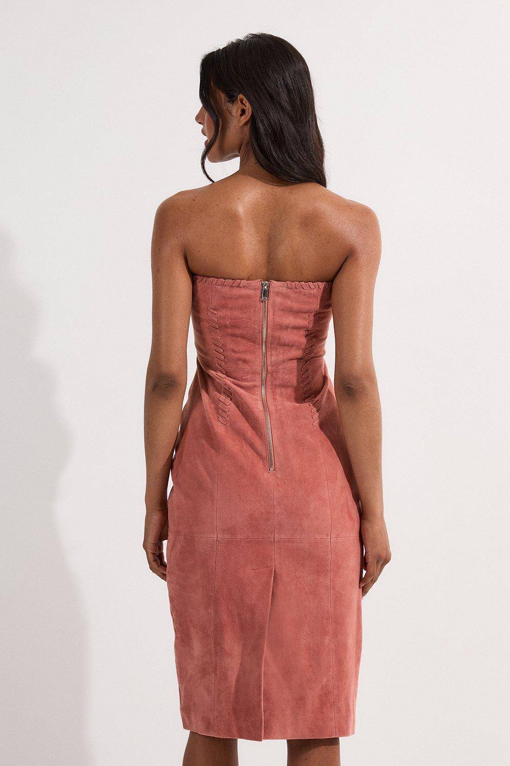 KarenMillen Robe Midi Bandeau en Daim à Détails de Couture Fouet