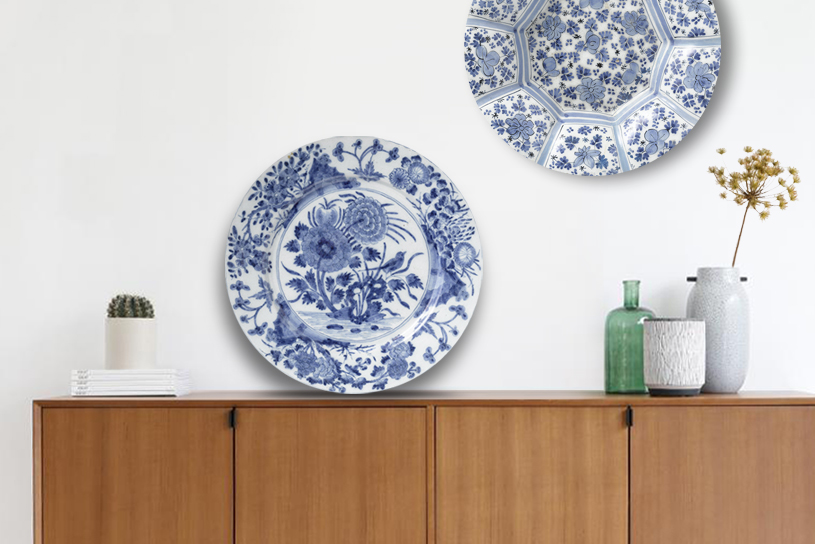 Rond schilderij aluminium Delfts blauwe borden 15