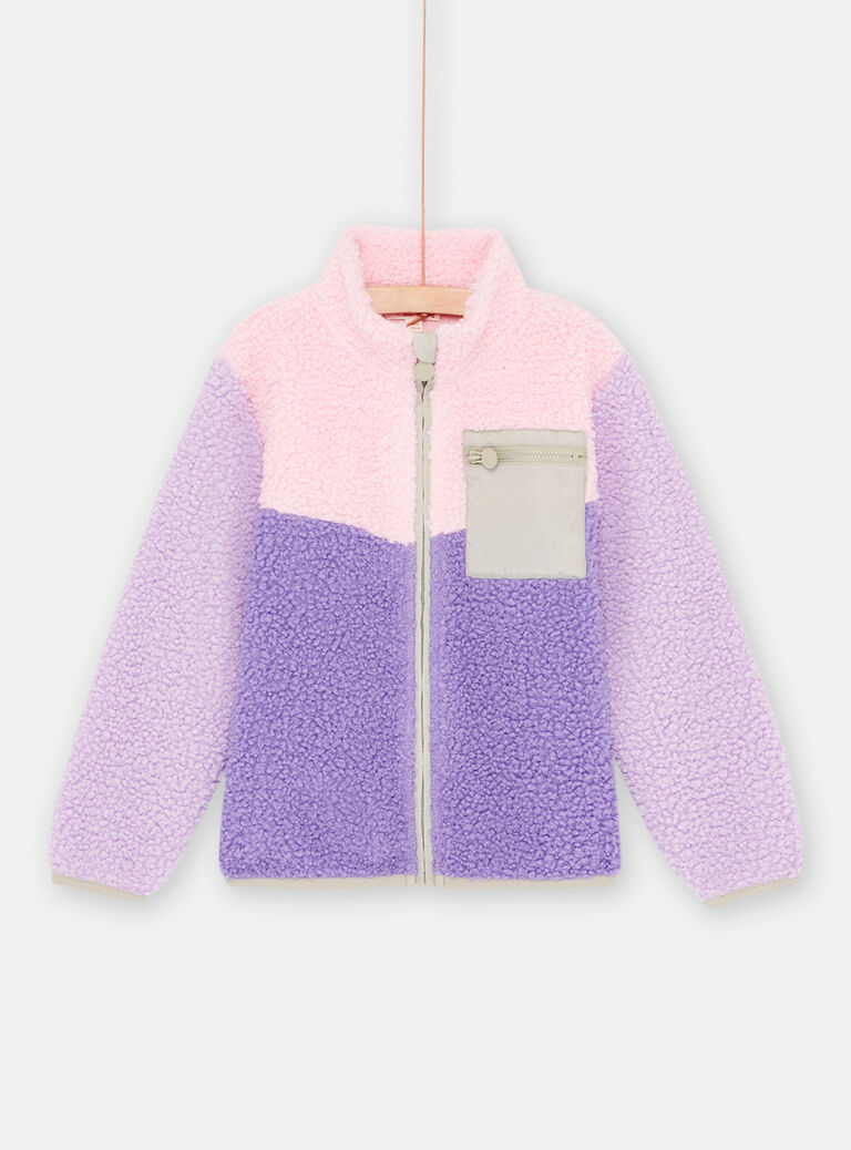 Veste colorblock violet, rose et vert en sherpa fille