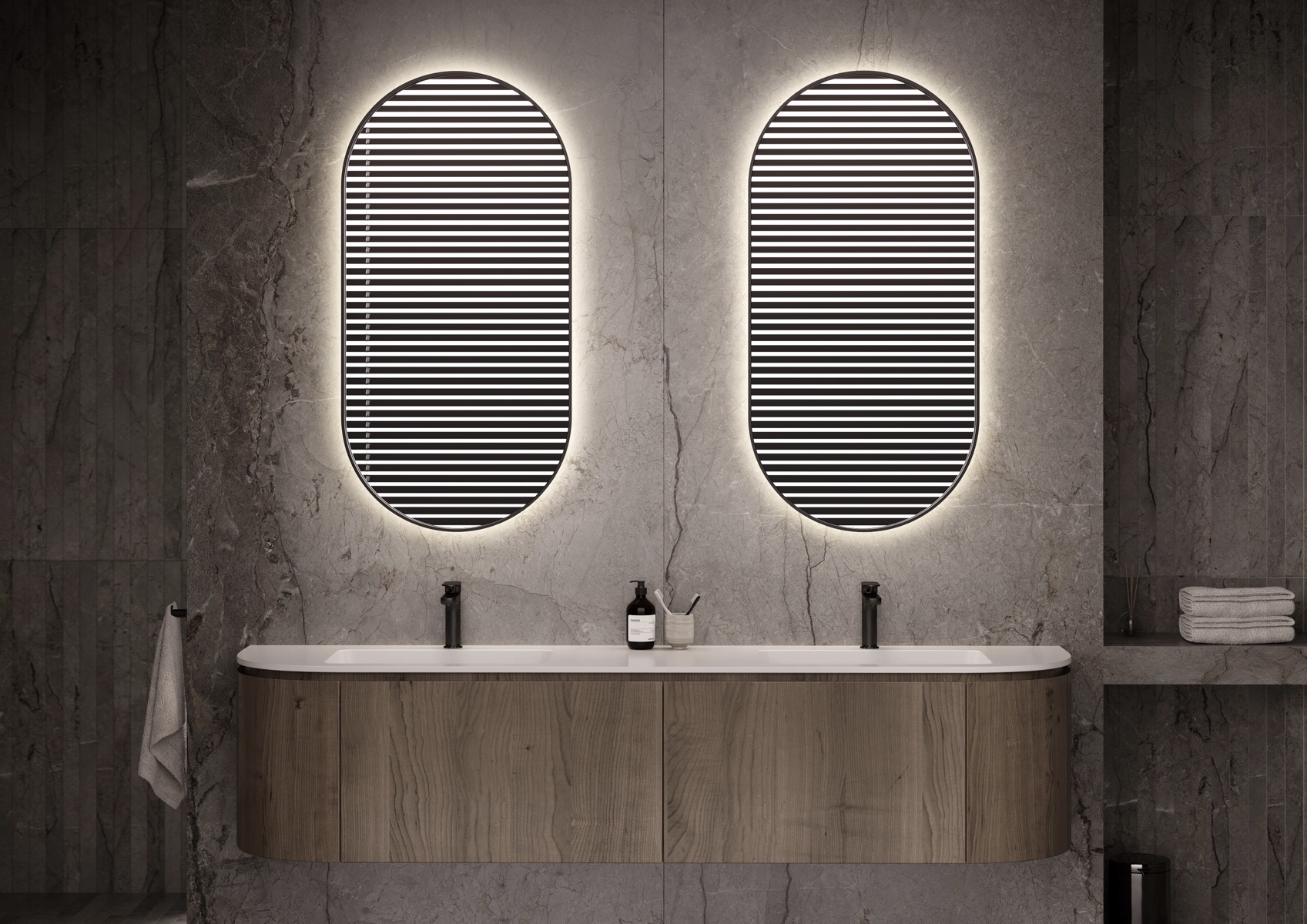 Martens Design Miramar spiegel met LED verlichting, spiegelverwarming en touch bediening 45x90cm mat zwart
