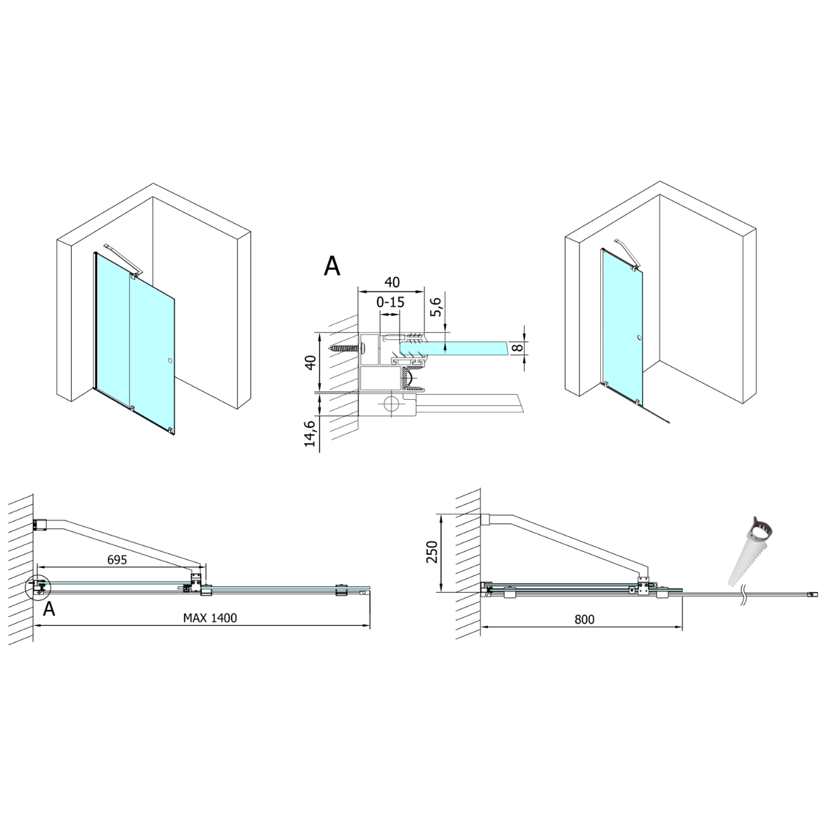 Polysan Modular schuifdeur rollend 140cm chroom