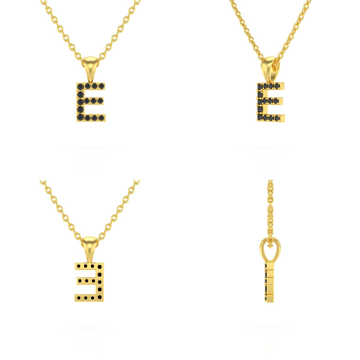 Collier Pendentif ADEN Lettre E Or 750 Jaune Diamant Noir Chaine Or 750 incluse 0.72grs