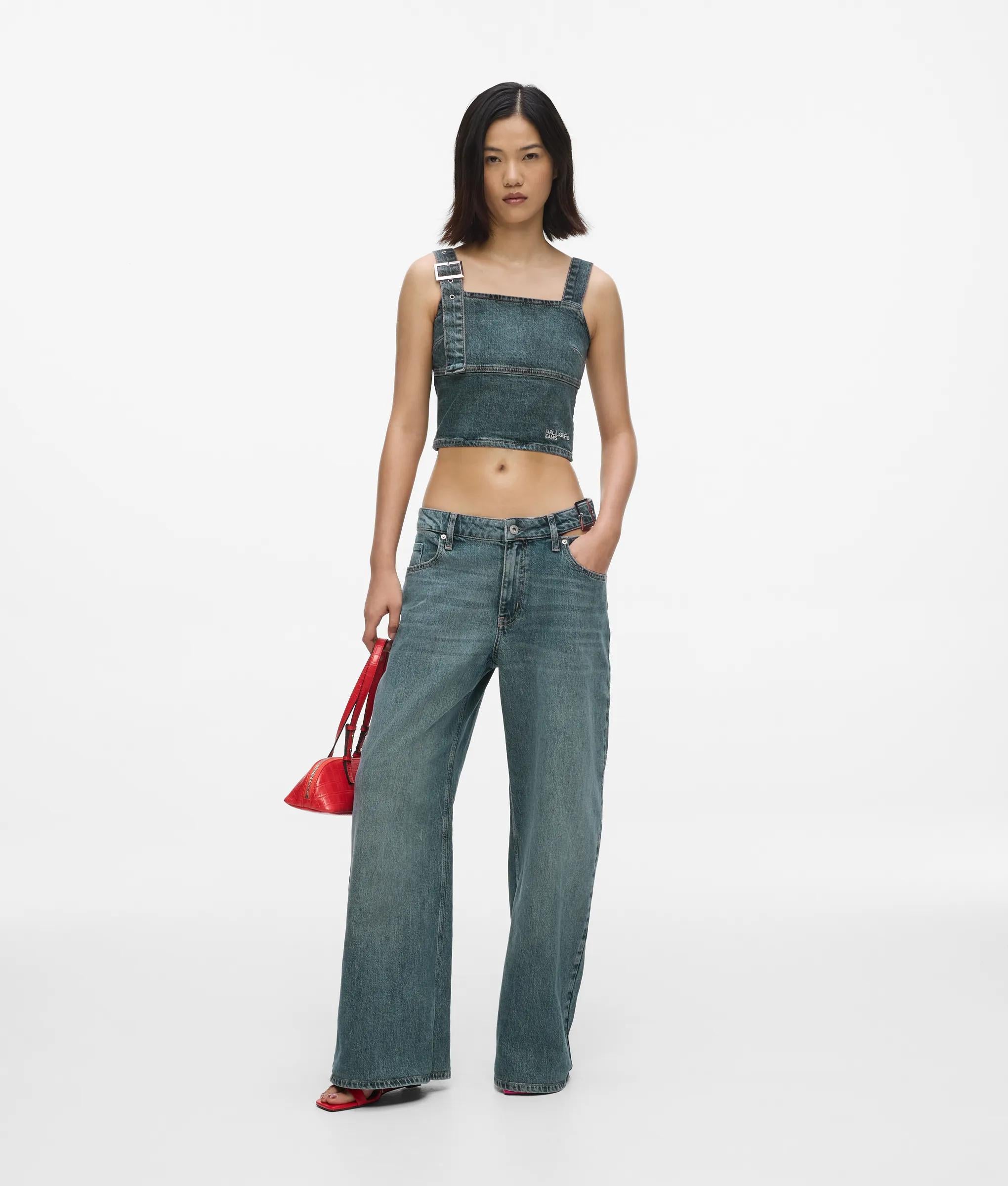 Wijde jeans met lage taille en gespsluiting