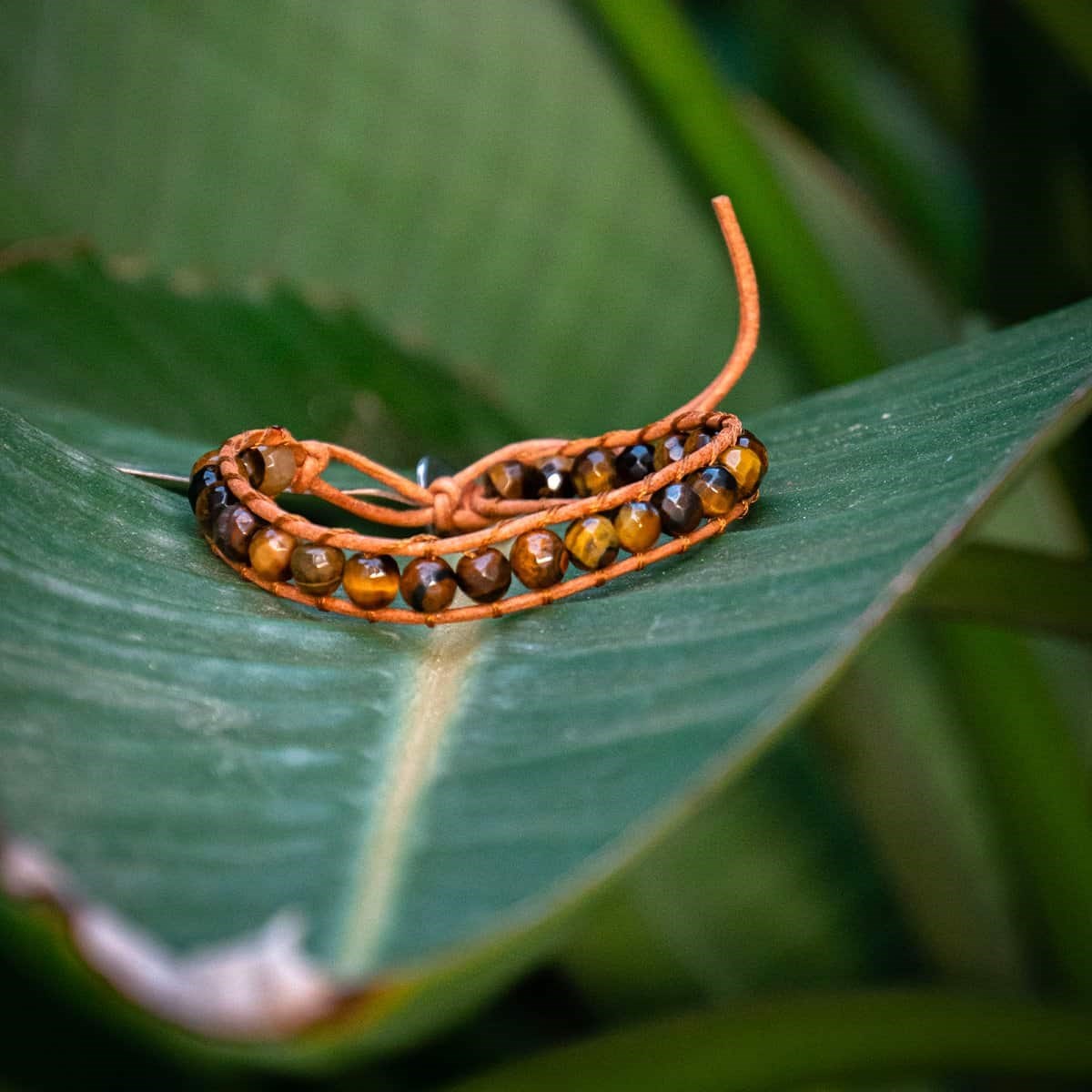Bracelet Facelia en pierres naturelles Oeil de tigre et cuir véritable