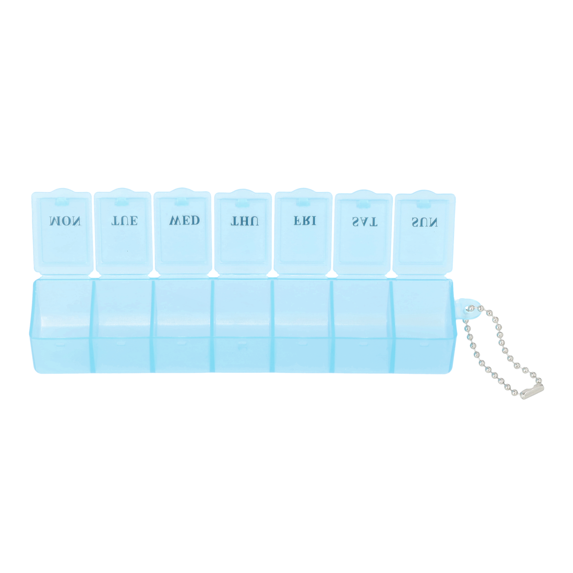 (150x30mm) Medikamenten Dosierer 7 Tage Dosett Tablettenbox Supplements Pillendose   Kugelkette - Blau