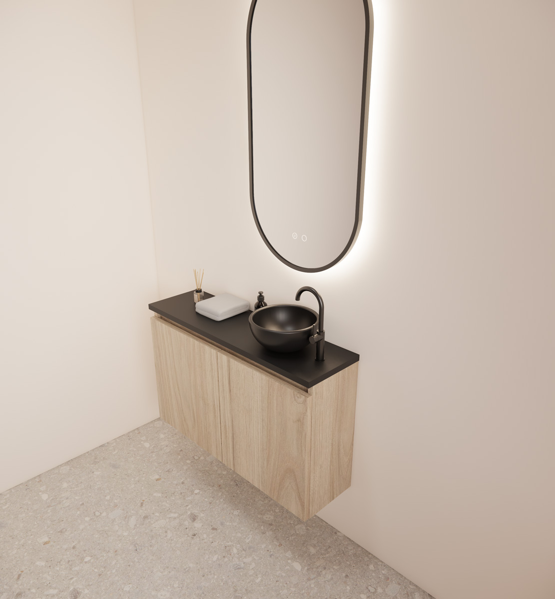 Gliss Design Echo toiletmeubel 80cm kastanje met toppaneel zwart mat