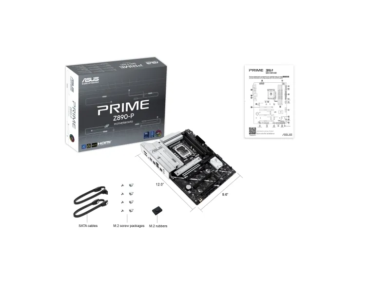 ASUS PRIME Z890-P - Bundkort - micro ATX - LGA1851 sokkel - Z890 Chipset - USB-C 3.2 Gen 2x2, USB 3.2 Gen 2, USB 3.2 Gen 1, USB-C 3.2 Gen 1 - 2.5 Gigabit LAN - onboard grafik (CPU påkrævet) - HD Audio (8-kanaler)