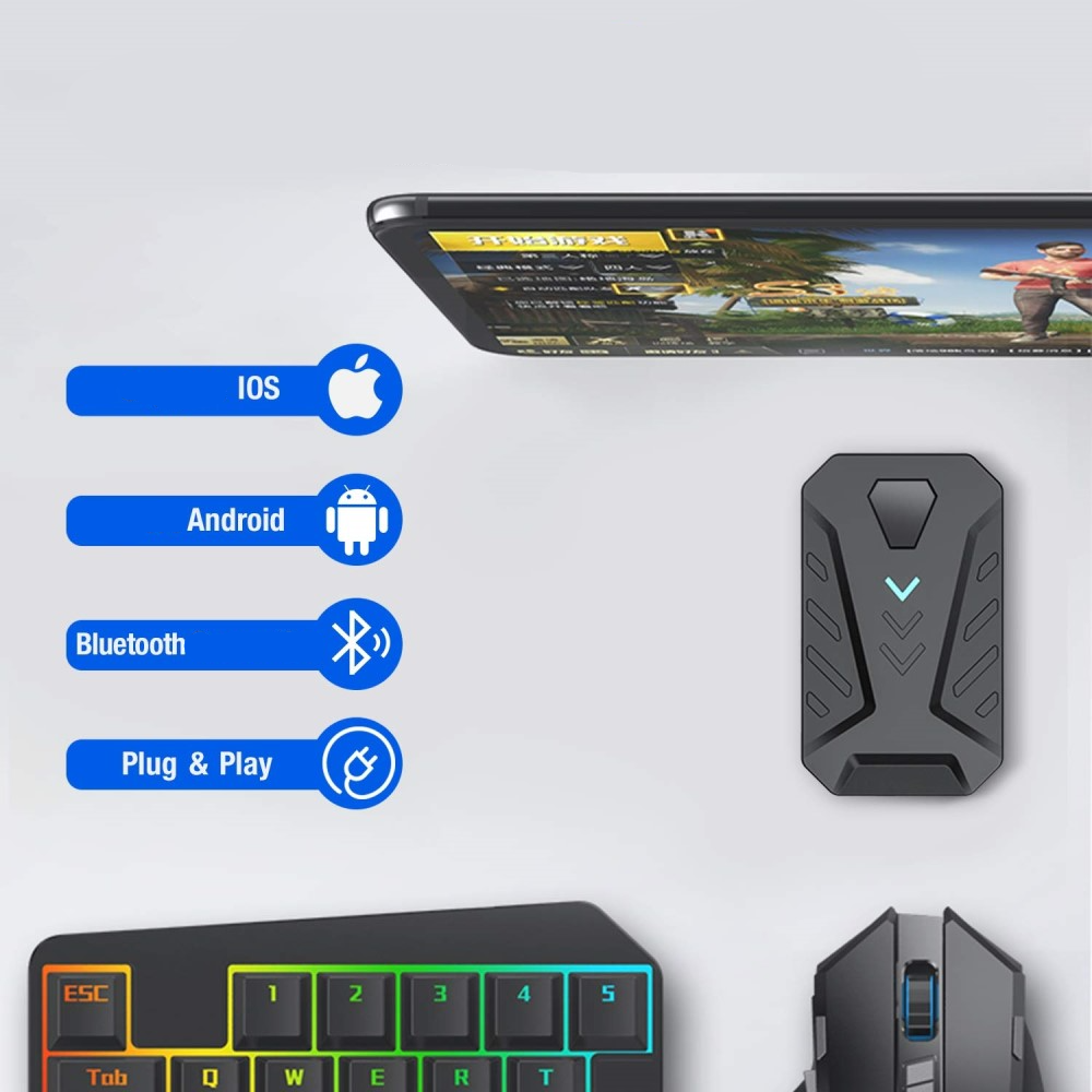 Bluetooth Tastatur und Maus Adapter Konverter mit 3x USB A für Smartphone und Tablet (iOS / Android) - Schwarz