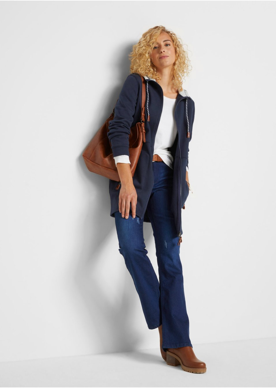 Gilet sweat long à capuche