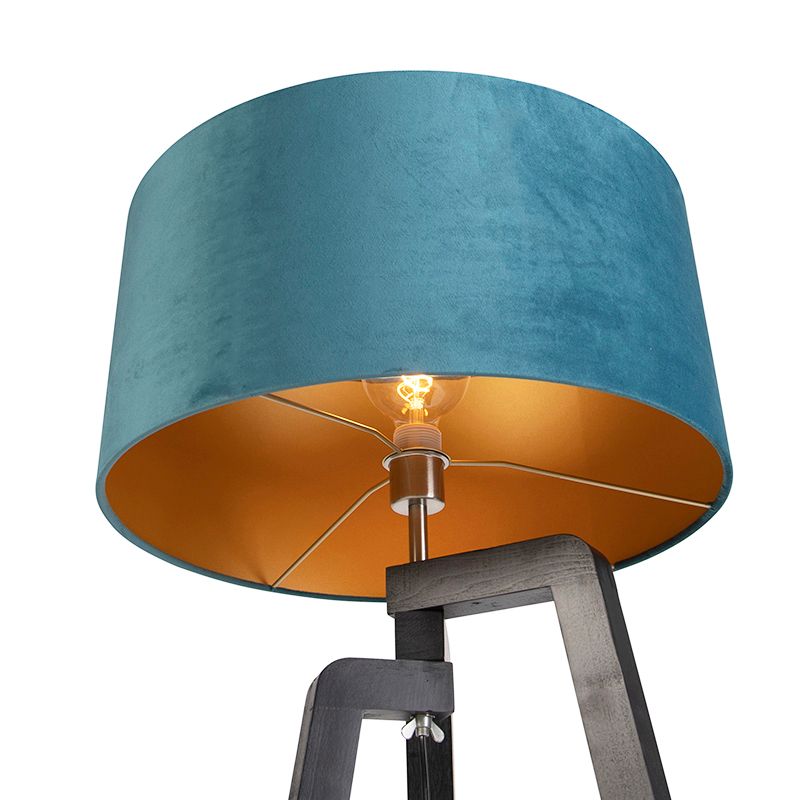 Vloerlamp tripod zwart met blauwe kap en goud 50 cm - Puros
