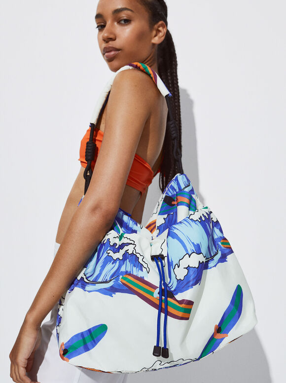 Bolsa de ombro em nylon estampado - Off-White