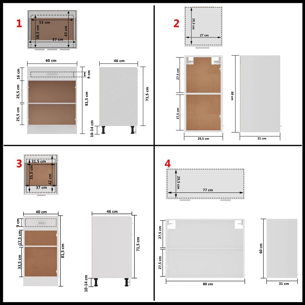 ACAGALA Küchenblock 240 cm variabel stellbar, 8-TLG. Küchenzeile Einbauküche, Weiß Holzwerkstoff, Küche Komplett, Schrank-Set, Unterschrank, Küchenschrank, Hängeschrank, ohne Arbeitsplatte