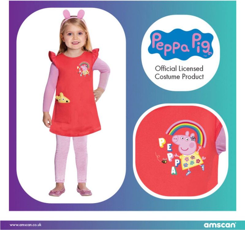 Amscan Kostuum Peppa Meisjes Rood/roze 3 delig