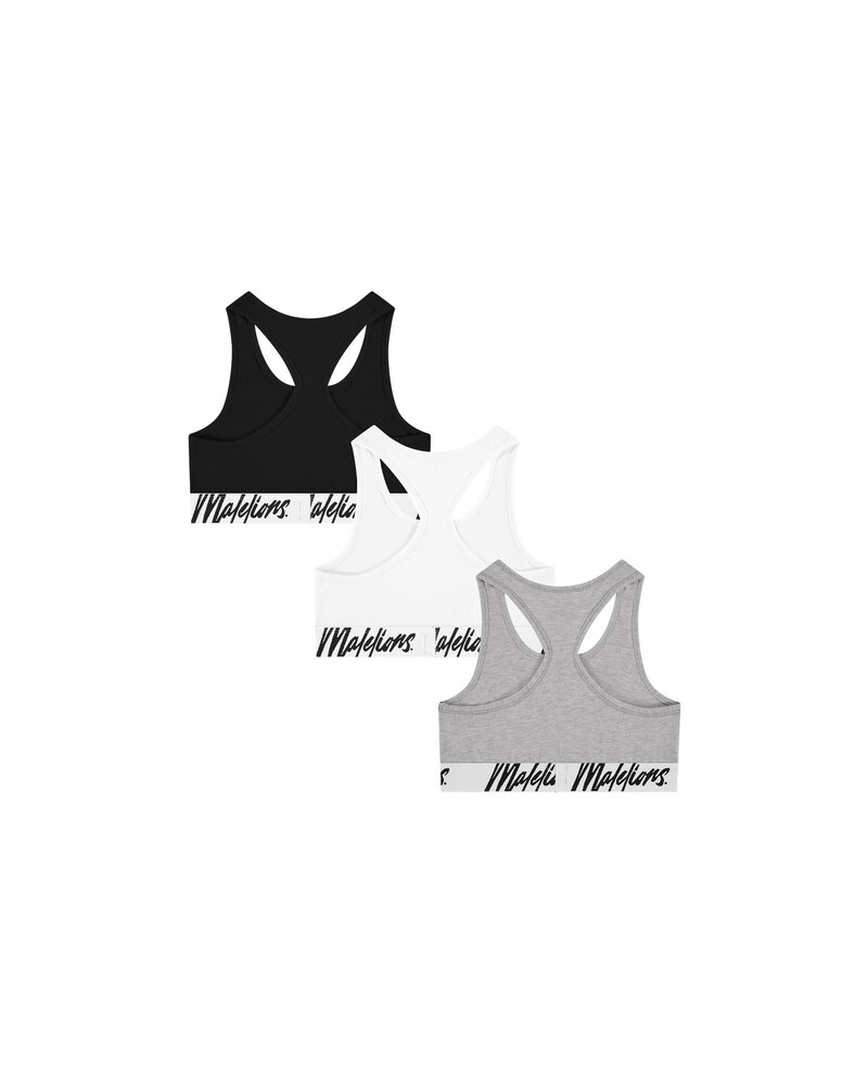 Malelions Bralette 3-Pack Dames Wit/Grijs/Zwart